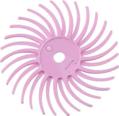 3M - 3/4" Diam, 1/16" Max Face Width, Shank Radial Bristle Brush - 400 Grit, Super Fine Grade, 35,000 Max RPM, Pink - Caliber Tooling