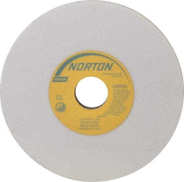 Norton - 7" Diam x 1-1/4" Hole x 3/8" Thick, K Hardness, 60 Grit Surface Grinding Wheel - Aluminum Oxide, Type 1, Medium Grade, 3,600 Max RPM, Vitrified Bond, No Recess - Caliber Tooling