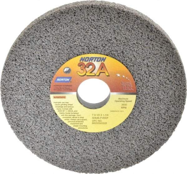 Norton - 7" Diam x 1-1/4" Hole x 1/2" Thick, F Hardness, 46 Grit Surface Grinding Wheel - Aluminum Oxide, Type 1, Coarse Grade, 3,600 Max RPM, Vitrified Bond, No Recess - Caliber Tooling