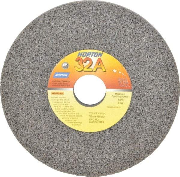 Norton - 7" Diam x 1-1/4" Hole x 1/2" Thick, H Hardness, 46 Grit Surface Grinding Wheel - Aluminum Oxide, Type 1, Coarse Grade, 3,600 Max RPM, Vitrified Bond, No Recess - Caliber Tooling