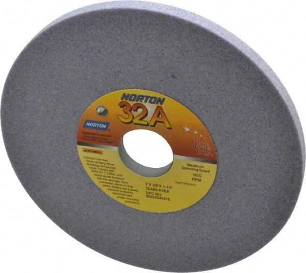 Norton - 7" Diam x 1-1/4" Hole x 3/8" Thick, K Hardness, 60 Grit Surface Grinding Wheel - Aluminum Oxide, Type 1, Medium Grade, 3,600 Max RPM, Vitrified Bond, No Recess - Caliber Tooling