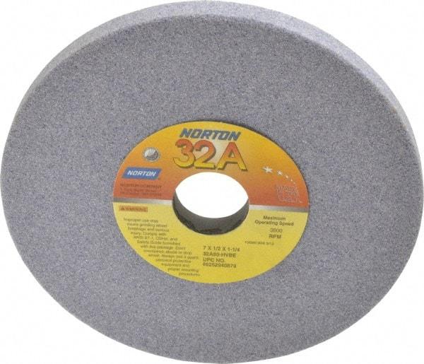 Norton - 7" Diam x 1-1/4" Hole x 1/2" Thick, H Hardness, 60 Grit Surface Grinding Wheel - Aluminum Oxide, Type 1, Medium Grade, 3,600 Max RPM, Vitrified Bond, No Recess - Caliber Tooling