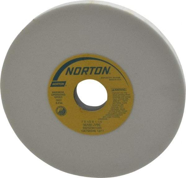 Norton - 7" Diam x 1-1/4" Hole x 1/2" Thick, J Hardness, 80 Grit Surface Grinding Wheel - Aluminum Oxide, Type 1, Medium Grade, 3,600 Max RPM, Vitrified Bond, No Recess - Caliber Tooling