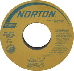 Norton - 7" Diam x 1-1/4" Hole x 1/2" Thick, K Hardness, 80 Grit Surface Grinding Wheel - Aluminum Oxide, Type 1, Medium Grade, 3,600 Max RPM, Vitrified Bond, No Recess - Caliber Tooling