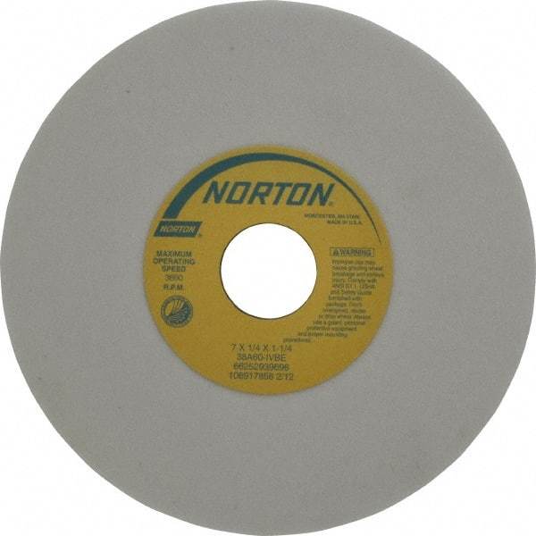 Norton - 7" Diam x 1-1/4" Hole x 1/4" Thick, I Hardness, 60 Grit Surface Grinding Wheel - Aluminum Oxide, Type 1, Medium Grade, 3,600 Max RPM, Vitrified Bond, No Recess - Caliber Tooling