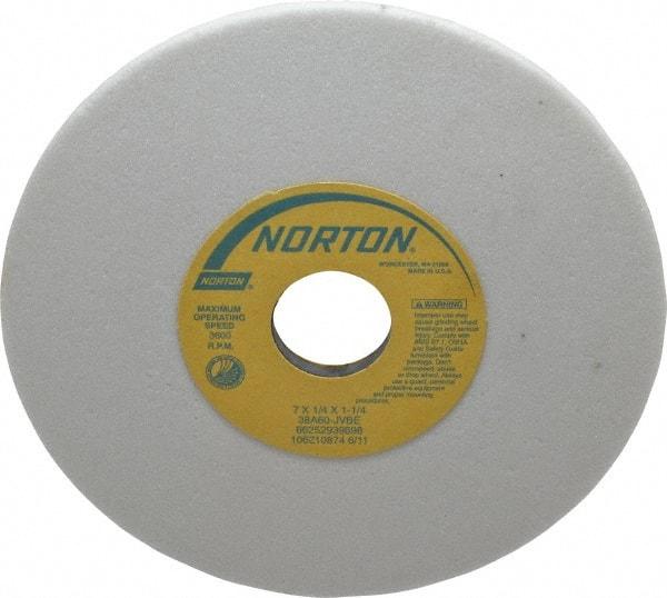 Norton - 7" Diam x 1-1/4" Hole x 1/4" Thick, J Hardness, 60 Grit Surface Grinding Wheel - Aluminum Oxide, Type 1, Medium Grade, 3,600 Max RPM, Vitrified Bond, No Recess - Caliber Tooling