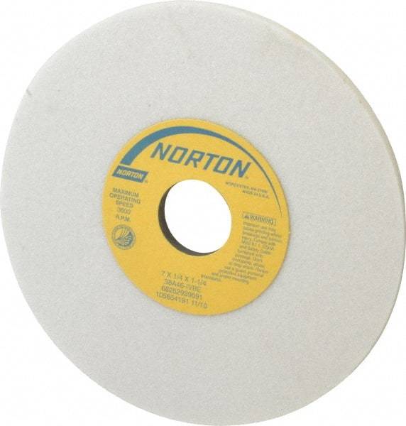 Norton - 7" Diam x 1-1/4" Hole x 1/4" Thick, I Hardness, 46 Grit Surface Grinding Wheel - Aluminum Oxide, Type 1, Coarse Grade, 3,600 Max RPM, Vitrified Bond, No Recess - Caliber Tooling