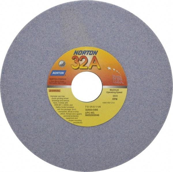 Norton - 7" Diam x 1-1/4" Hole x 1/4" Thick, I Hardness, 60 Grit Surface Grinding Wheel - Aluminum Oxide, Type 1, Medium Grade, 3,600 Max RPM, Vitrified Bond, No Recess - Caliber Tooling