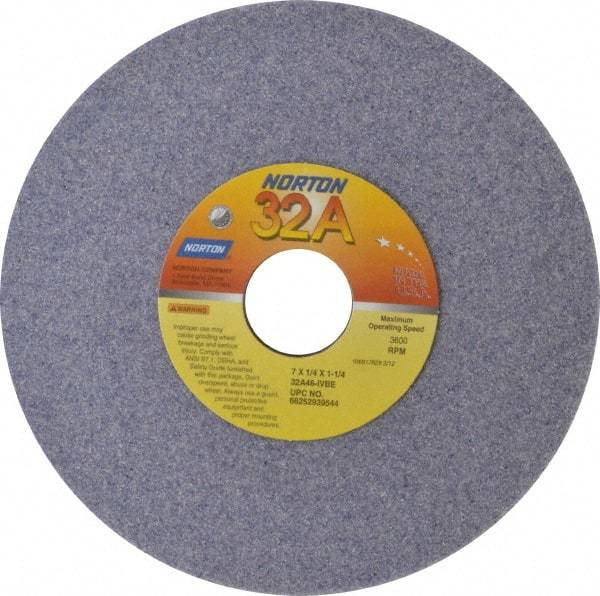 Norton - 7" Diam x 1-1/4" Hole x 1/4" Thick, I Hardness, 46 Grit Surface Grinding Wheel - Aluminum Oxide, Type 1, Coarse Grade, 3,600 Max RPM, Vitrified Bond, No Recess - Caliber Tooling