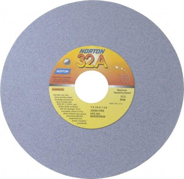 Norton - 7" Diam x 1-1/4" Hole x 1/4" Thick, I Hardness, 80 Grit Surface Grinding Wheel - Aluminum Oxide, Type 1, Medium Grade, 3,600 Max RPM, Vitrified Bond, No Recess - Caliber Tooling