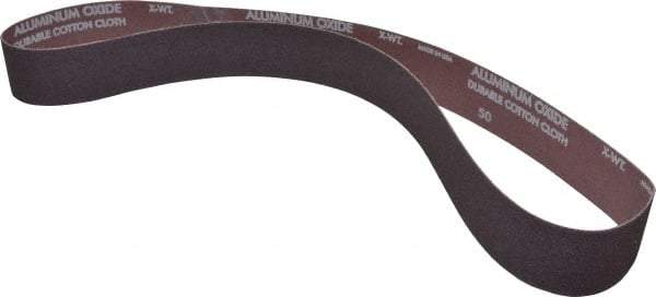 Norton - 2" Wide x 48" OAL, 50 Grit, Aluminum Oxide Abrasive Belt - Aluminum Oxide, Coarse, Coated, X Weighted Cloth Backing, Series R228 - Caliber Tooling