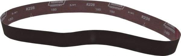 Norton - 2" Wide x 48" OAL, 180 Grit, Aluminum Oxide Abrasive Belt - Aluminum Oxide, Very Fine, Coated, X Weighted Cloth Backing, Series R228 - Caliber Tooling