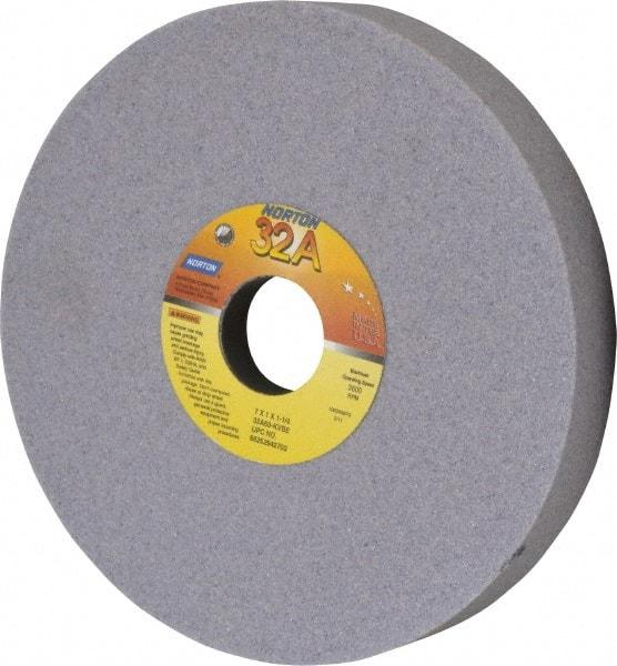 Norton - 7" Diam x 1-1/4" Hole x 1" Thick, K Hardness, 60 Grit Surface Grinding Wheel - Aluminum Oxide, Type 5, Medium Grade, 3,600 Max RPM, Vitrified Bond, One-Side Recess - Caliber Tooling