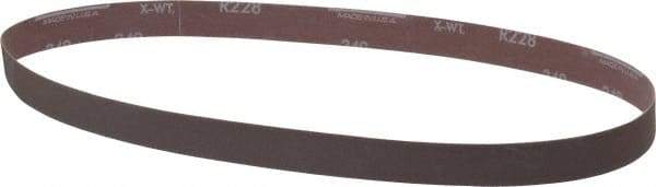 Norton - 1" Wide x 42" OAL, 240 Grit, Aluminum Oxide Abrasive Belt - Aluminum Oxide, Very Fine, Coated, X Weighted Cloth Backing, Series R228 - Caliber Tooling