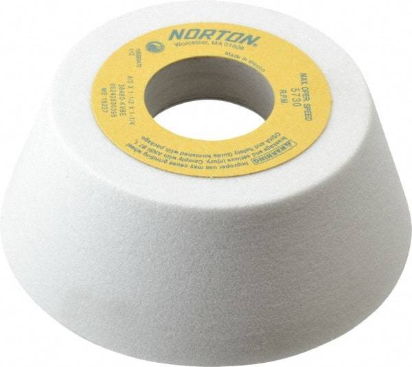 Norton - 4" Diam, 1-1/4" Hole Size, 1-1/2" Overall Thickness, 80 Grit, Type 11 Tool & Cutter Grinding Wheel - Medium Grade, Aluminum Oxide, K Hardness, Vitrified Bond, 5,730 RPM - Caliber Tooling