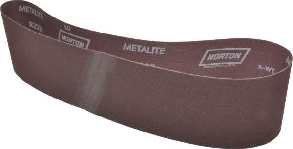 Norton - 4" Wide x 36" OAL, 180 Grit, Aluminum Oxide Abrasive Belt - Aluminum Oxide, Very Fine, Coated, X Weighted Cloth Backing, Series R228 - Caliber Tooling