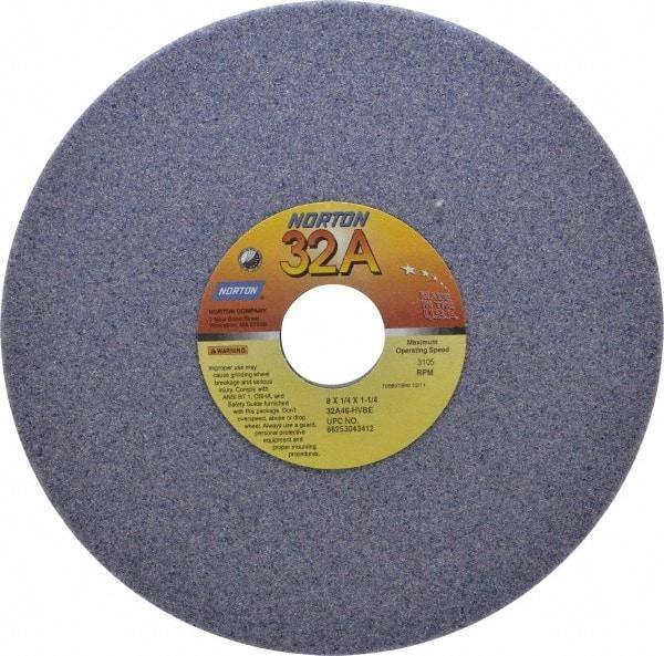 Norton - 8" Diam x 1-1/4" Hole x 1/4" Thick, H Hardness, 46 Grit Surface Grinding Wheel - Aluminum Oxide, Type 1, Coarse Grade, 3,105 Max RPM, Vitrified Bond, No Recess - Caliber Tooling