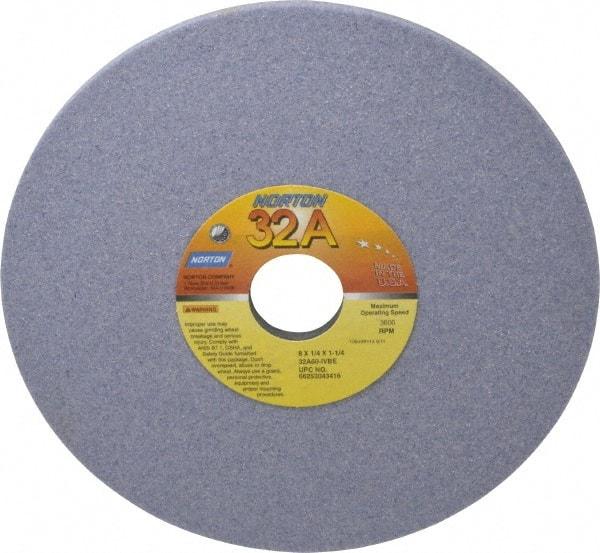 Norton - 8" Diam x 1-1/4" Hole x 1/4" Thick, I Hardness, 60 Grit Surface Grinding Wheel - Aluminum Oxide, Type 1, Medium Grade, 3,600 Max RPM, Vitrified Bond, No Recess - Caliber Tooling