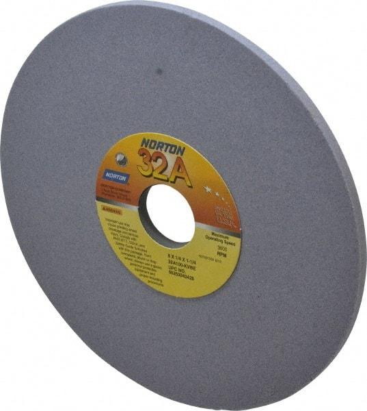 Norton - 8" Diam x 1-1/4" Hole x 1/4" Thick, K Hardness, 100 Grit Surface Grinding Wheel - Aluminum Oxide, Type 1, Fine Grade, 3,600 Max RPM, Vitrified Bond, No Recess - Caliber Tooling