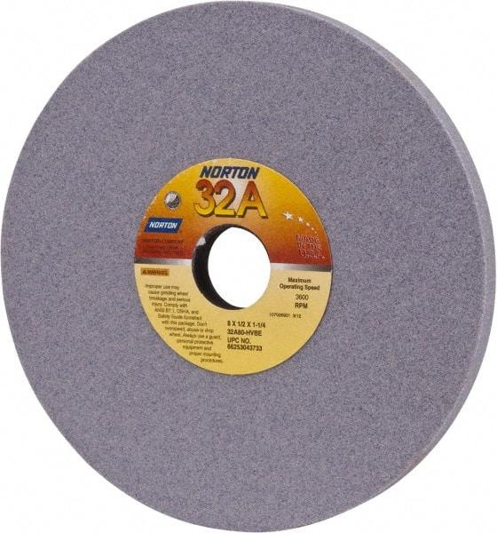 Norton - 8" Diam x 1-1/4" Hole x 1/2" Thick, H Hardness, 80 Grit Surface Grinding Wheel - Aluminum Oxide, Type 1, Medium Grade, 3,600 Max RPM, Vitrified Bond, No Recess - Caliber Tooling