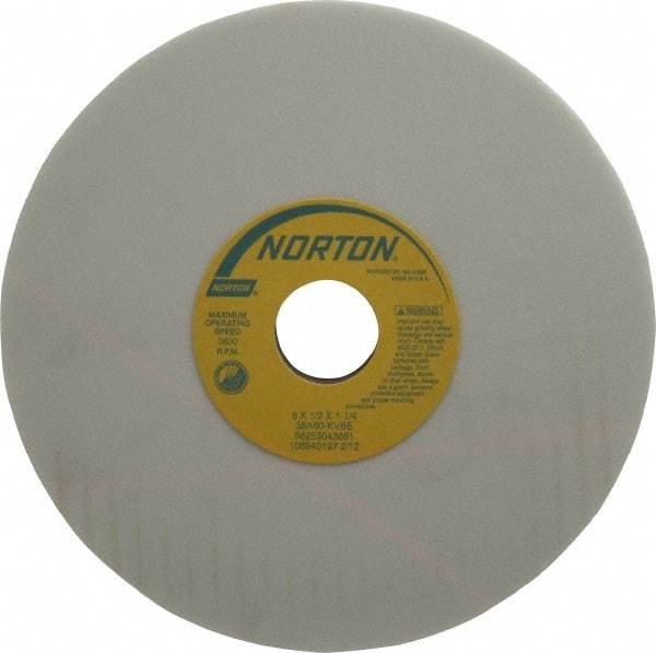 Norton - 8" Diam x 1-1/4" Hole x 1/2" Thick, K Hardness, 60 Grit Surface Grinding Wheel - Aluminum Oxide, Type 1, Medium Grade, 3,600 Max RPM, Vitrified Bond, No Recess - Caliber Tooling