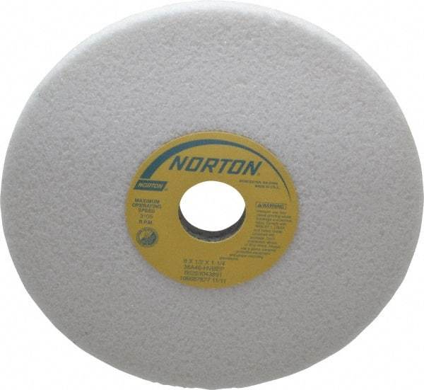 Norton - 8" Diam x 1-1/4" Hole x 1/2" Thick, H Hardness, 46 Grit Surface Grinding Wheel - Aluminum Oxide, Type 1, Coarse Grade, 3,105 Max RPM, Vitrified Bond, No Recess - Caliber Tooling