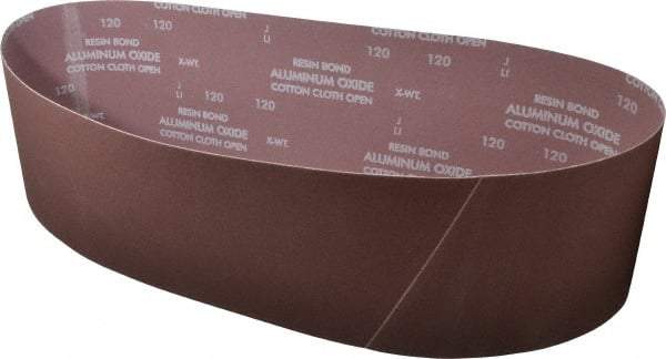 Norton - 6" Wide x 48" OAL, 120 Grit, Aluminum Oxide Abrasive Belt - Aluminum Oxide, Fine, Coated, X Weighted Cloth Backing, Series R228 - Caliber Tooling