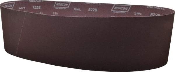 Norton - 6" Wide x 48" OAL, 180 Grit, Aluminum Oxide Abrasive Belt - Aluminum Oxide, Very Fine, Coated, X Weighted Cloth Backing, Series R228 - Caliber Tooling