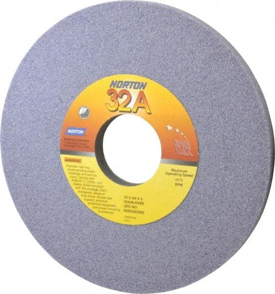 Norton - 12" Diam x 3" Hole x 3/4" Thick, H Hardness, 46 Grit Surface Grinding Wheel - Aluminum Oxide, Type 1, Coarse Grade, 2,070 Max RPM, Vitrified Bond, No Recess - Caliber Tooling