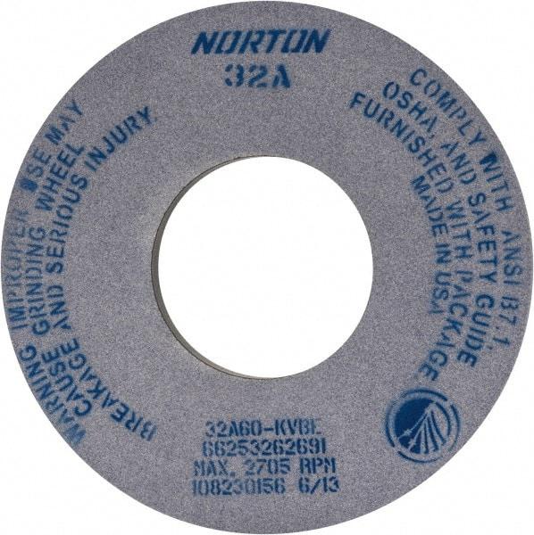 Norton - 12" Diam x 5" Hole x 1" Thick, K Hardness, 60 Grit Surface Grinding Wheel - Aluminum Oxide, Type 1, Medium Grade, 2,705 Max RPM, Vitrified Bond, No Recess - Caliber Tooling