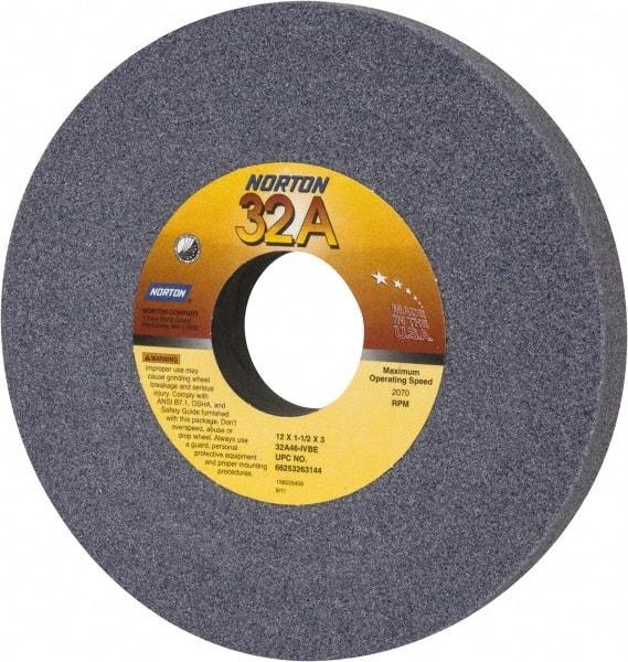 Norton - 12" Diam x 3" Hole x 1-1/2" Thick, I Hardness, 46 Grit Surface Grinding Wheel - Aluminum Oxide, Type 1, Coarse Grade, 2,070 Max RPM, Vitrified Bond, No Recess - Caliber Tooling