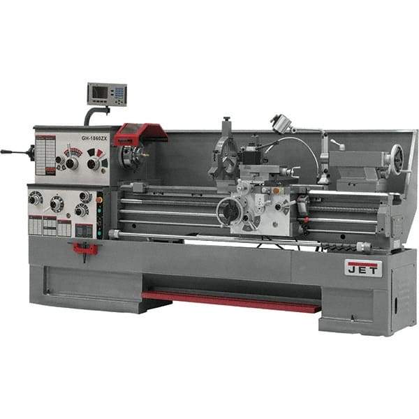 Jet - 18" Swing, 60" Between Centers, 230/460 Volt, Triple Phase Engine Lathe - 7MT Taper, 7-1/2 hp, 25 to 1,800 RPM, 3-1/8" Bore Diam, 40" Deep x 48-7/8" High x 116-1/2" Long - Caliber Tooling