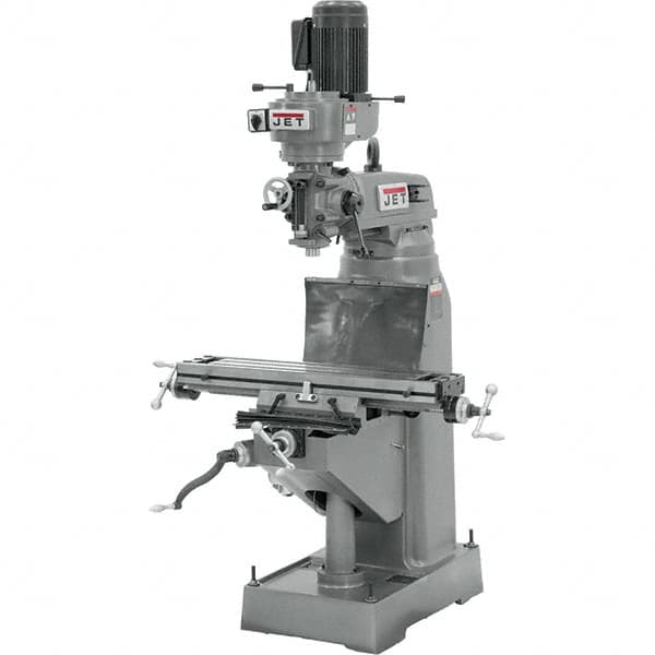 Jet - 7-7/8" Table Width x 35-3/4" Table Length, Step Pulley Control, 1 Phase Knee Milling Machine - R8 Spindle Taper, 1-1/2 hp - Caliber Tooling