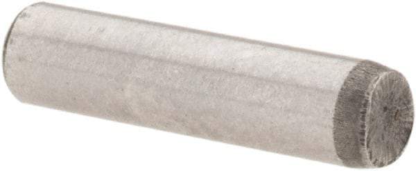 Value Collection - 1/8" Diam x 1/2" Pin Length Grade 8 Alloy Steel Standard Dowel Pin - C 50-58 Hardness, 3,200 Lb Breaking Strength, 1 Beveled & 1 Rounded End - Caliber Tooling