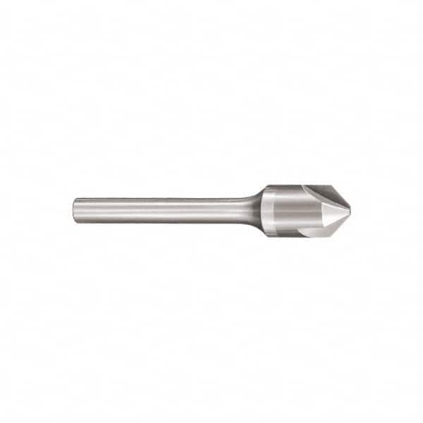 SGS - 1/4" Head Diam, 1/4" Shank Diam, 3 Flute 90° Solid Carbide Countersink - Bright Finish, 2" OAL, Single End, Straight Shank, Right Hand Cut - Caliber Tooling