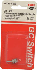 GC/Waldom - SPST Sub Miniature On-Off Toggle Switch - Solder Lug Terminal, Bat Handle Actuator, 125 VAC at 3 A & 250 VAC at 1.50 A - Caliber Tooling