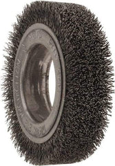 Osborn - 4-1/4" OD, 2" Arbor Hole, Crimped Steel Wheel Brush - 1" Face Width, 3/4" Trim Length, 0.014" Filament Diam, 6,000 RPM - Caliber Tooling