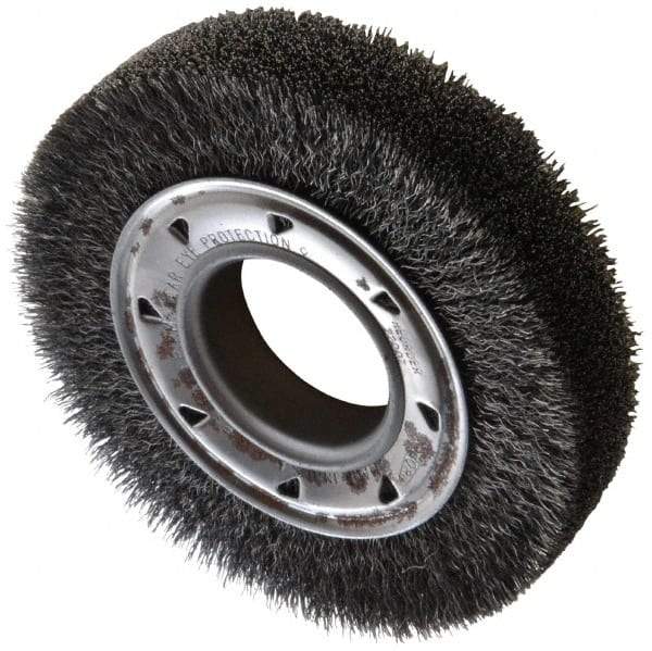 Osborn - 6" OD, 2" Arbor Hole, Crimped Steel Wheel Brush - 1-1/4" Face Width, 1" Trim Length, 0.0118" Filament Diam, 6,000 RPM - Caliber Tooling