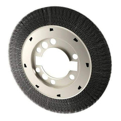 Osborn - 8" OD, 2" Arbor Hole, Crimped Steel Wheel Brush - 1-1/2" Face Width, 1-1/2" Trim Length, 0.008" Filament Diam, 4,500 RPM - Caliber Tooling