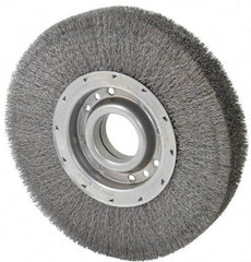 Osborn - 10" OD, 2" Arbor Hole, Crimped Steel Wheel Brush - 2" Face Width, 2-1/8" Trim Length, 0.01" Filament Diam, 3,600 RPM - Caliber Tooling