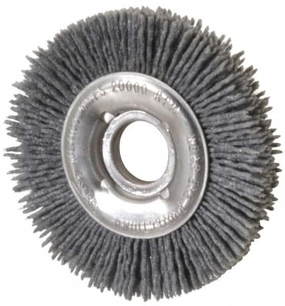 Osborn - 4" OD, 5/8" Arbor Hole, Crimped Nylon Wheel Brush - 1/2" Face Width, 5/8" Trim Length, 20,000 RPM - Caliber Tooling