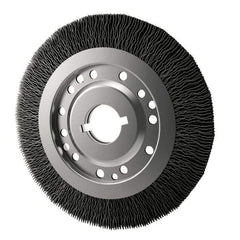 Osborn - 12" OD, 2" Arbor Hole, Crimped Nylon Wheel Brush - 1" Face Width, 2-1/8" Trim Length, 3,000 RPM - Caliber Tooling