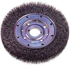 Osborn - 8" OD, 1-1/4" Arbor Hole, Crimped Steel Wheel Brush - 5/8" Face Width, 1-1/2" Trim Length, 0.008" Filament Diam, 4,500 RPM - Caliber Tooling