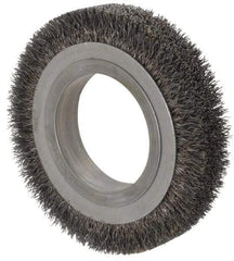 Osborn - 4-1/4" OD, 2" Arbor Hole, Crimped Steel Wheel Brush - 5/8" Face Width, 11/16" Trim Length, 0.0118" Filament Diam, 6,000 RPM - Caliber Tooling