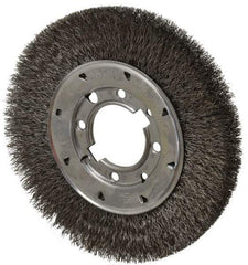 Osborn - 8" OD, 2" Arbor Hole, Crimped Steel Wheel Brush - 5/8" Face Width, 1-1/2" Trim Length, 0.014" Filament Diam, 4,500 RPM - Caliber Tooling