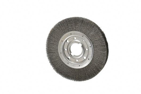 Osborn - 10" OD, 2" Arbor Hole, Crimped Steel Wheel Brush - 1-1/4" Face Width, 2" Trim Length, 0.008" Filament Diam, 3,600 RPM - Caliber Tooling