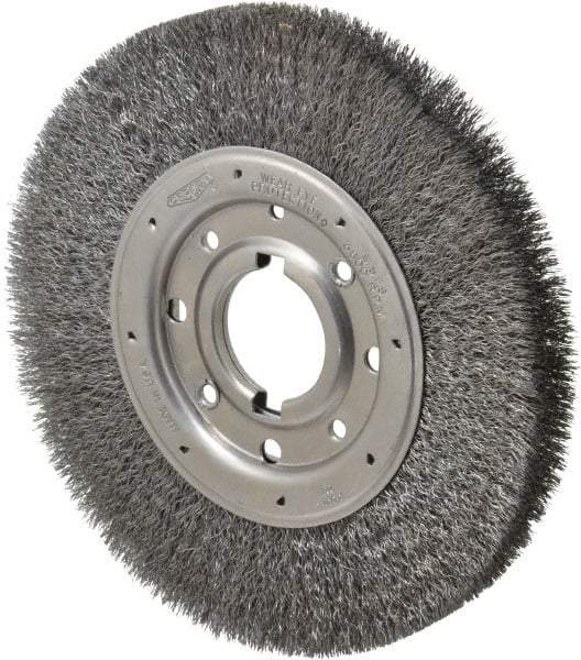 Osborn - 10" OD, 2" Arbor Hole, Crimped Steel Wheel Brush - 1-1/4" Face Width, 2" Trim Length, 0.0118" Filament Diam, 3,600 RPM - Caliber Tooling