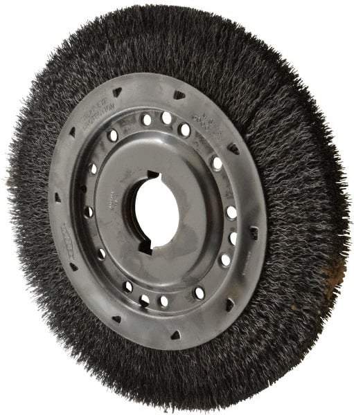 Osborn - 12" OD, 2" Arbor Hole, Crimped Steel Wheel Brush - 1-1/4" Face Width, 1-7/8" Trim Length, 0.02" Filament Diam, 3,000 RPM - Caliber Tooling