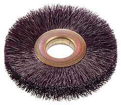 Osborn - 14" OD, 5-1/4" Arbor Hole, Crimped Nylon Wheel Brush - 5/8" Face Width, 3-7/8" Trim Length, 3,000 RPM - Caliber Tooling