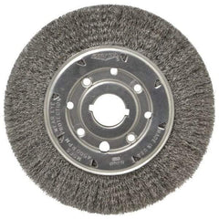 Osborn - 8" OD, 1-1/4" Arbor Hole, Crimped Steel Wheel Brush - 5/8" Face Width, 1-1/2" Trim Length, 0.0104" Filament Diam, 4,500 RPM - Caliber Tooling